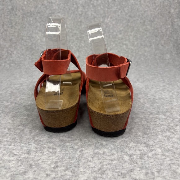 Birkenstock Papillio Orange Lola Nubuck Leather Ankle Strap Wedge Sandal Size 39 - Picture 3 of 9
